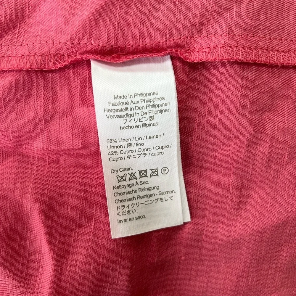 J. Crew Linen Cupro V-Neck Cap Sleeve Sheath Wrap Dress in Pink Coral, size 8T